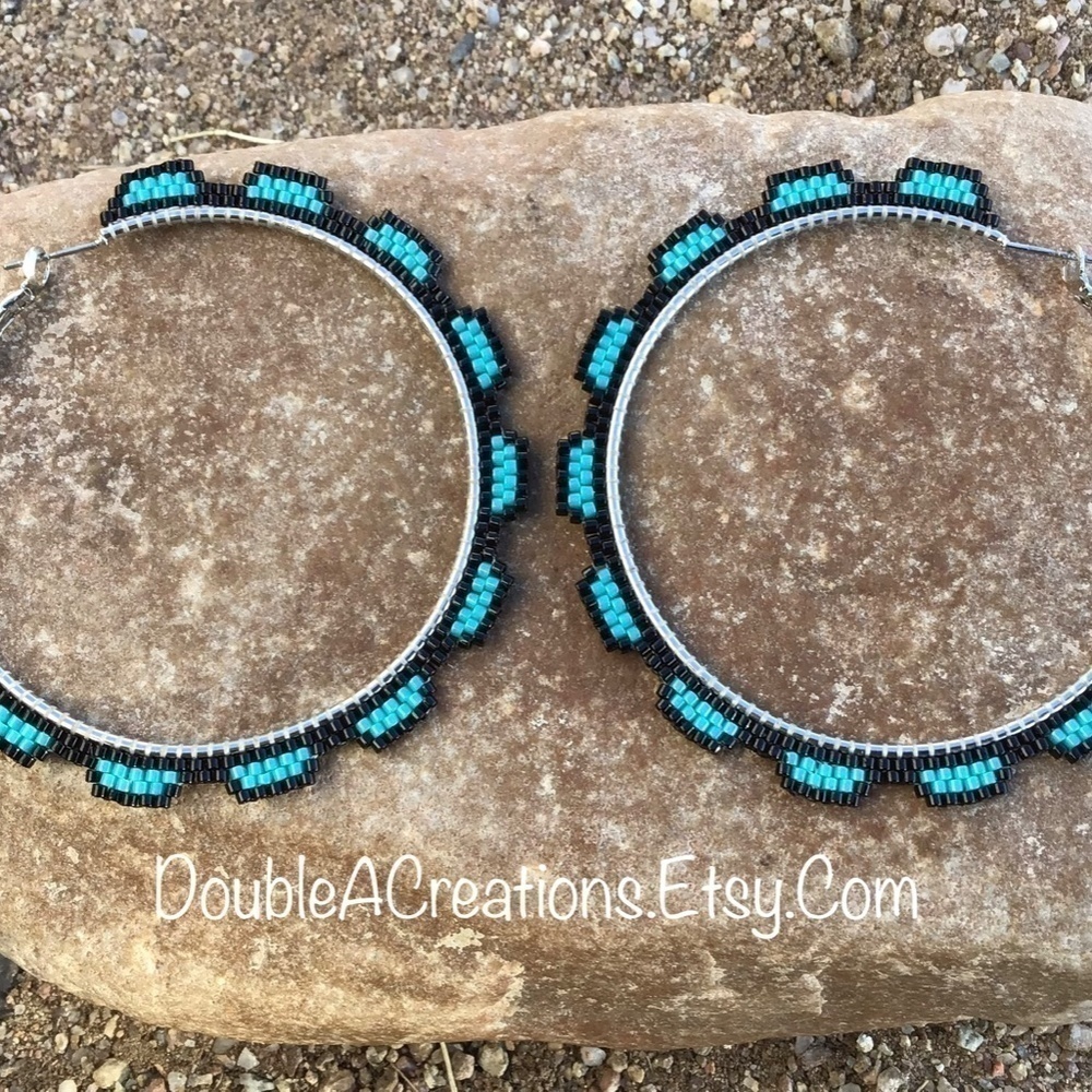 Turquoise Beaded Hoops, New, Handmade by Me - Picture 10 of 14
